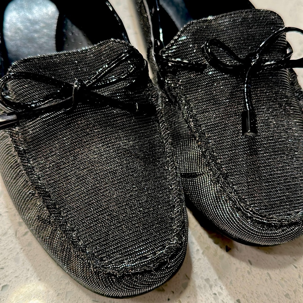 MICHAEL Michael Kors SUTTON Silver Black Mesh Moccasins Shoes US 9.5.